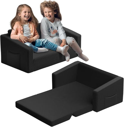 Extra Wide 2 Seater Kids Couch, 2-in-1 Toddler Chairs for Boys & Girls, Kids Sofa with Storage, Comfortable Mini Couch for Kids, Fun Kids Lounge Chair, Toddler Furniture,Children's Gifts(Black)