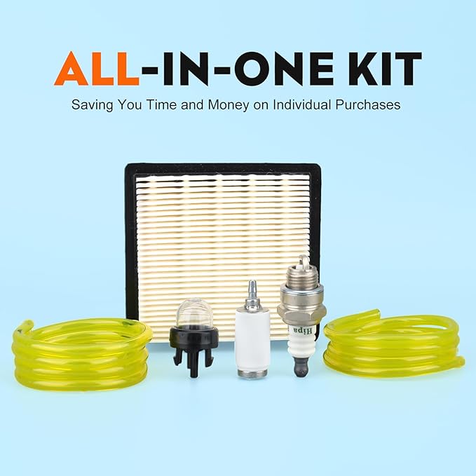 Hipa BP42 Air Filter Compatible with Ryobi RY08420 RY08420A Replace # 900777005, 30805407, 308054093 with Fuel Lines, Primer Bulb, Fuel Filter, Spark Plug Backpack Blower Repower Kit