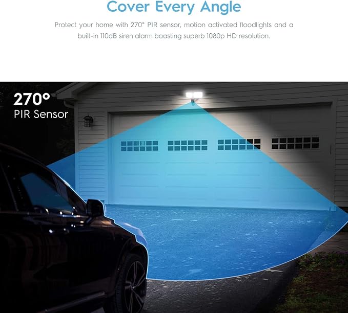 Amcrest Floodlight Camera, Smart Home 1080P Security Outdoor Camera Wireless WiFi with Flood Light, Built-in Siren Alarm, 114° View, IP65 Waterproof, MicroSD & Cloud Storage, ASH26-W