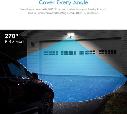 Amcrest Floodlight Camera, Smart Home 1080P Security Outdoor Camera Wireless WiFi with Flood Light, Built-in Siren Alarm, 114° View, IP65 Waterproof, MicroSD & Cloud Storage, ASH26-W