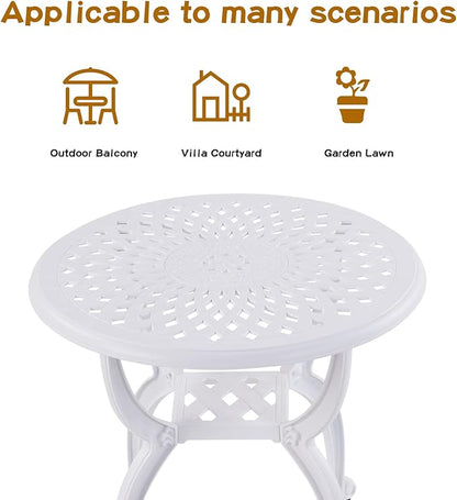 Jardin DE CENTENNAIL 3-Piece Outdoor Bistro Set Cast Aluminum Rust-Resistant Patio Furniture Armchairs Design (White)