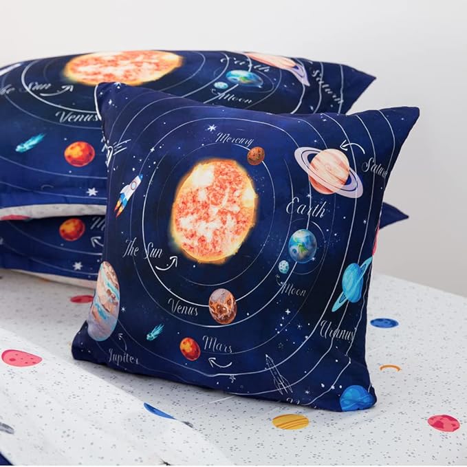 ADASMILE A & S Solar System Comforter Set Twin Outer Space Comforter for Kids 6 Pcs Bed in A Bag Twin Comforter Set for Boys Space Bed Set Galaxy Comforter with Star Moon Sheets for Kids Home Decor
