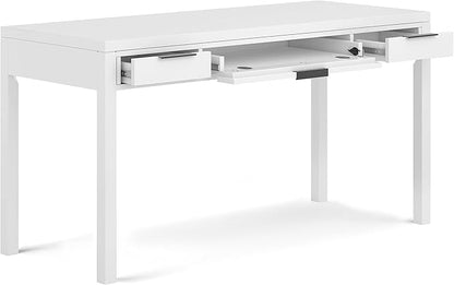 SIMPLIHOME Hollander Solid Wood Contemporary 60 Inch Wide Desk in White, for The Office Desk, Writing Table, Workstation and Study Table Distressed Dark Brown