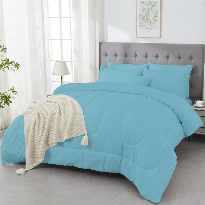 3 Piece Solid Color All Season Bedding Comforter Set Microfiber Soft Lightweight Bedding Set for Kids Teens Adults Room Decor with 1 Comforter and 2 Pillowcases Full
