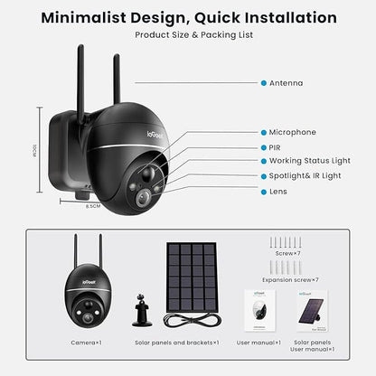 ieGeek 5MP Security Cameras Wireless Outdoor, Solar Outdoor Security Cameras System 360° PTZ with Spotlight & Siren, 2.4Ghz Outdoor Cameras for Home Security,Color Night Vision, Compatible with Alexa
