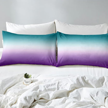 Erosebridal Ombre Comforter Set Green Purple Teal Bedding Set King Size Colorful Gradient Down Comforter Modern Abstract Quilt Duvet Insert Soft Warm Lightweight 1Comforter with 2 Pillowcases