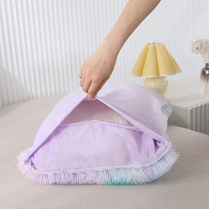 WINLIFE Shaggy Bedding Comforter Set Faux Fur Flannel Furry Comforter Plush Comforter Sets Pastel Gradient Ombre Tie Dye Purple Blue Teal Bedding for Girls Adults (3Pcs, Twin, Teal Purple)