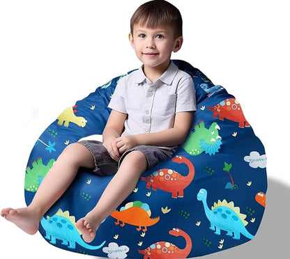Stuffed Animal Storage Bean Bag Chairs(No Filler) Toy Organizer Bags Chair Cover for Kids Cotton Canvas Beanbag with Zipper Organizing Keep Room your Plush Toys and More Organized