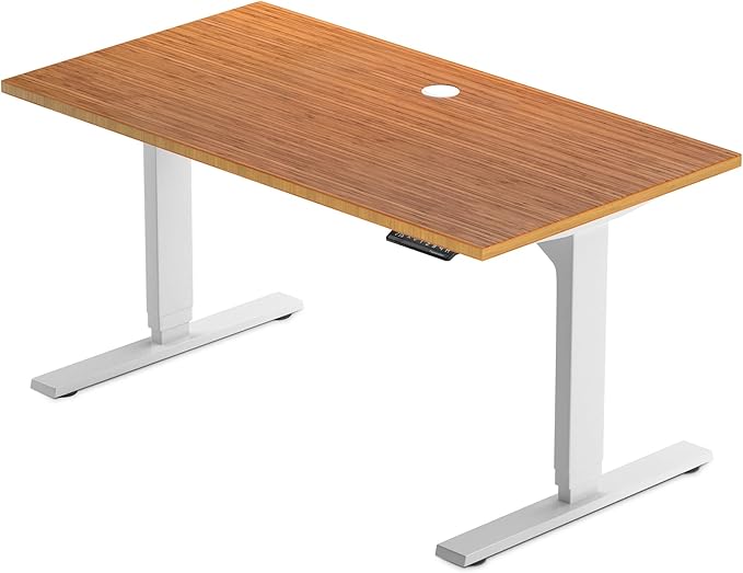 Standing Desk Bamboo, Dual Motor Stand up Desk Adjustable Height Electric 48x30 - Bamboo Dark Gloss, White Frame