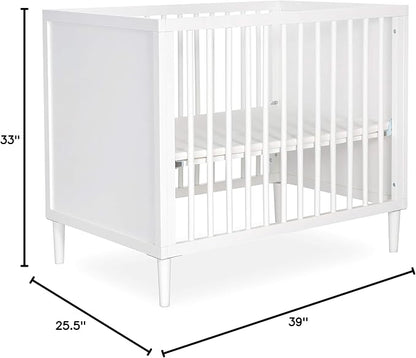 Lucas Mini Modern Crib with Rounded Spindles in White , 39x25.5x33 Inch (Pack of 1)
