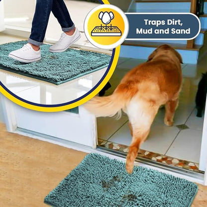 Muddy Mat® Shown ON TV Highly Absorbent Microfiber Door Mat and Pet Rug Non Slip Thick Washable Area and Bath Mat Soft Chenille for Kitchen Bedroom Indoor and Outdoor - Seafoam Green Small 28"X18"