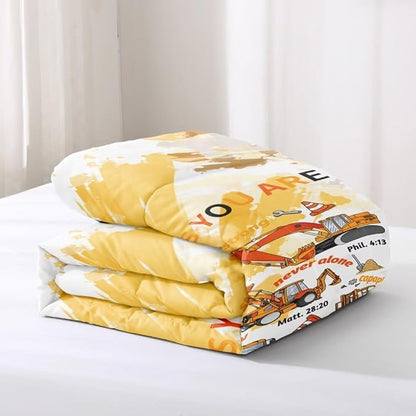 Kids Construction Vehicles Truck Comforter for Boys Full,Cartoon Car Excavator Tractor Bedding Set,Construction Christian Spirational Quotes Comforter with 2 Pillowcases Yellow