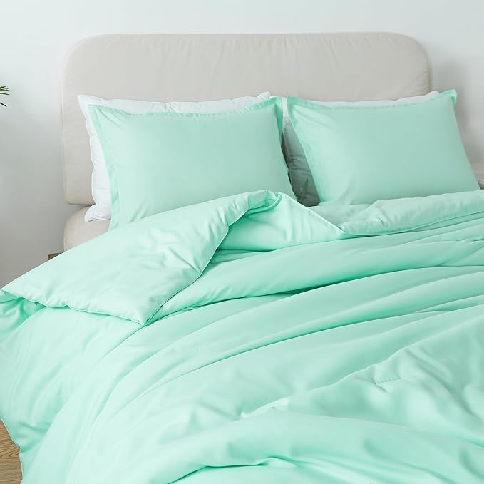 Sage Green Comforter Set King Size, Solid Lightweight Skin-Friendly Boho Bedding Set & Collections, Breathable Fluffy Microfiber 3 PCS (104"x90") Comforter Set for All Seasons