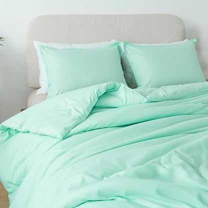 Sage Green Comforter Set King Size, Solid Lightweight Skin-Friendly Boho Bedding Set & Collections, Breathable Fluffy Microfiber 3 PCS (104"x90") Comforter Set for All Seasons