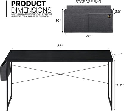 MoNiBloom Computer Desk 55", Simple Style Home Gaming Desk with Storage Bag, Office Writing Workstation- Black