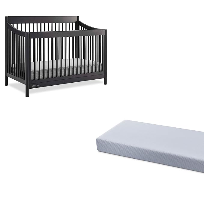 Delta Children Brooks 6-in-1 Convertible Crib, Midnight Grey + Simmons Kids Quiet Nights Breathable Crib Mattress with Removable/Machine Washable Cover (Bundle)