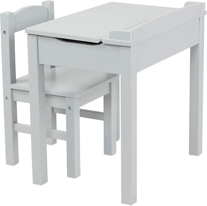 Melissa & Doug Wooden Lift-Top Desk & Chair - Gray , Grey - Toddler And Kids , For Ages 3+ With Self-Containted Storage And Chair Set
