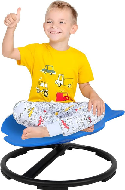 Kids Swivel Chair, Kids Spinning Chair, Dark Blue Sensory Products Metal Base Non-Slip Seat and Spin Chair for Autism Child Body Coordination Training Age 2-10 Indoor and Outdoor