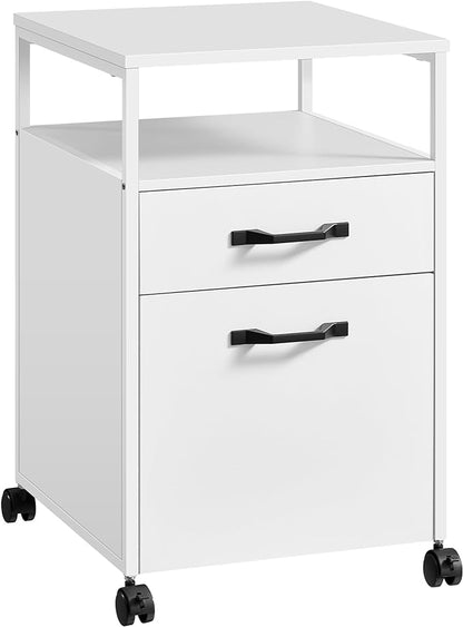 VASAGLE File Cabinet, Mobile Filing Cabinet with Wheels, 2 Drawers, Open Shelf, for A4, Letter Size, Hanging File Folders, Cloud White UOFC071W14