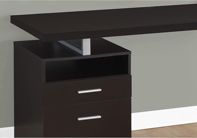 Monarch Specialties I 7145 Computer Writing Desk for Home & Office Laptop Table with Drawers Open Shelf and File Cabinet-Left or Right Set Up, 60" L, Cappuccino
