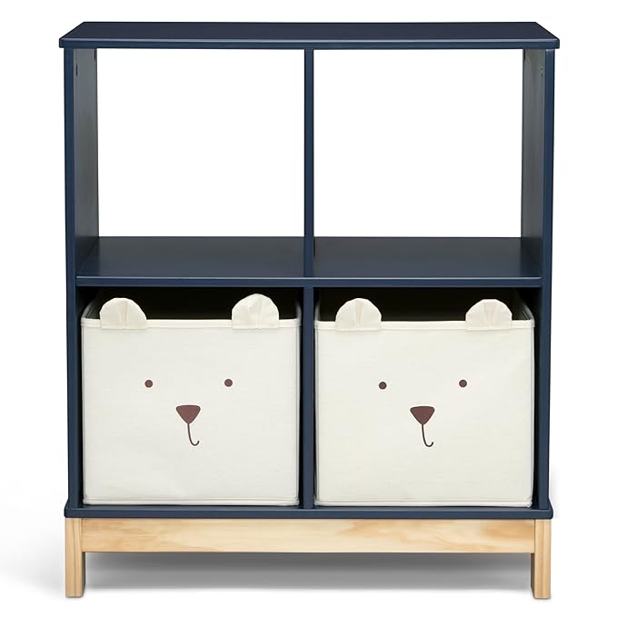 Delta Children babyGap Graham 4-in-1 Convertible Crib with Storage Drawer + Brannan Bear Bookcase with Bins + Brannan Bear Wall Shelf with 4 Hooks, Navy/Light Blue (Bundle)
