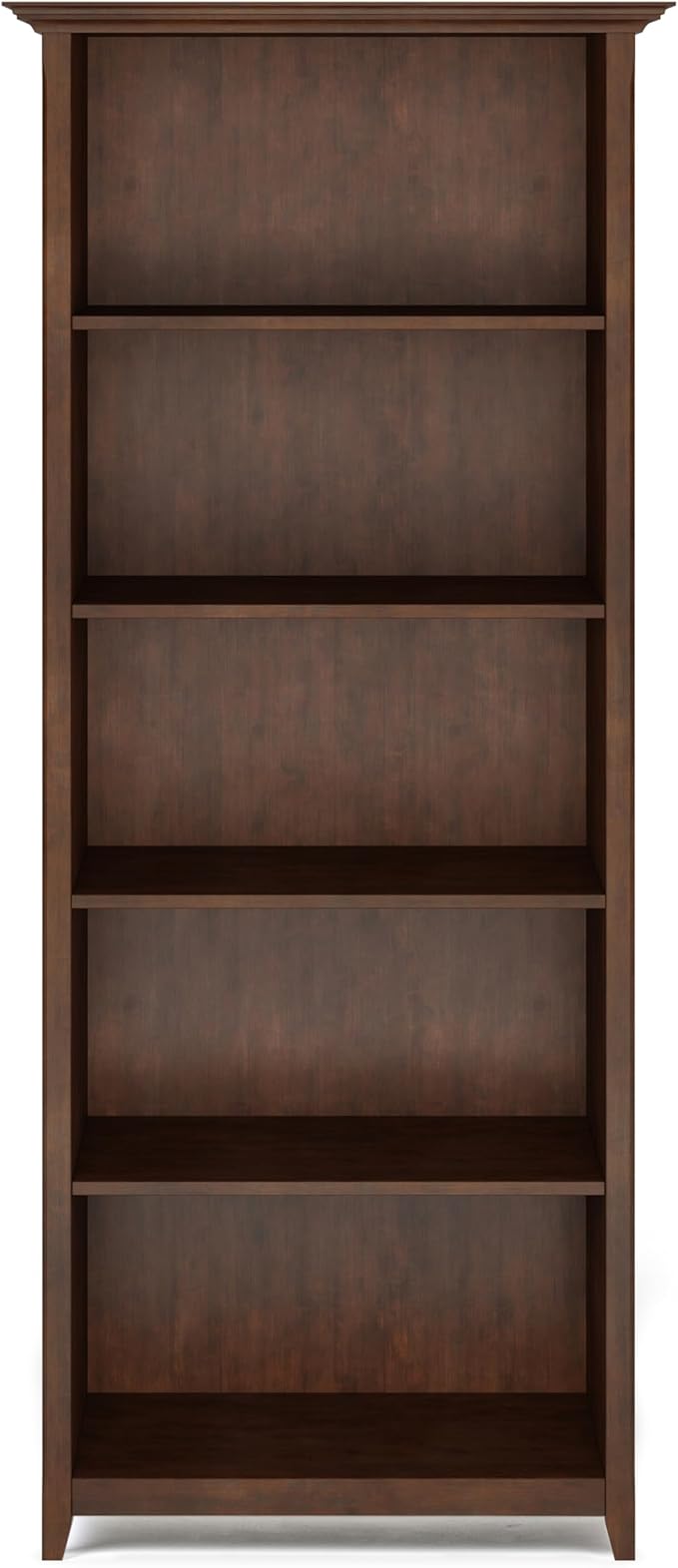 SIMPLIHOME Amherst SOLID WOOD 30 Inch Transitional 5 Shelf Bookcase in Russet Brown, For the Living Room, Study Room and Office