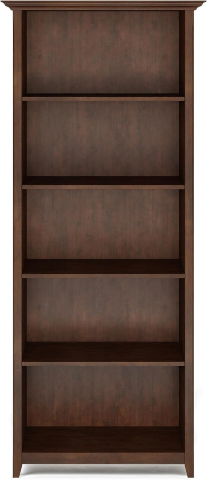 SIMPLIHOME Amherst SOLID WOOD 30 Inch Transitional 5 Shelf Bookcase in Russet Brown, For the Living Room, Study Room and Office