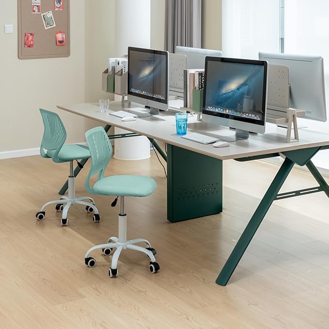 FurnitureR Writing Task Chair for Teens Boys Girls 360 Rolling Wheels Fabric Soft Pad Seat Breathable Backrest, Height Adjustable Liftup 29.5"-34.3", Morandi AQUA