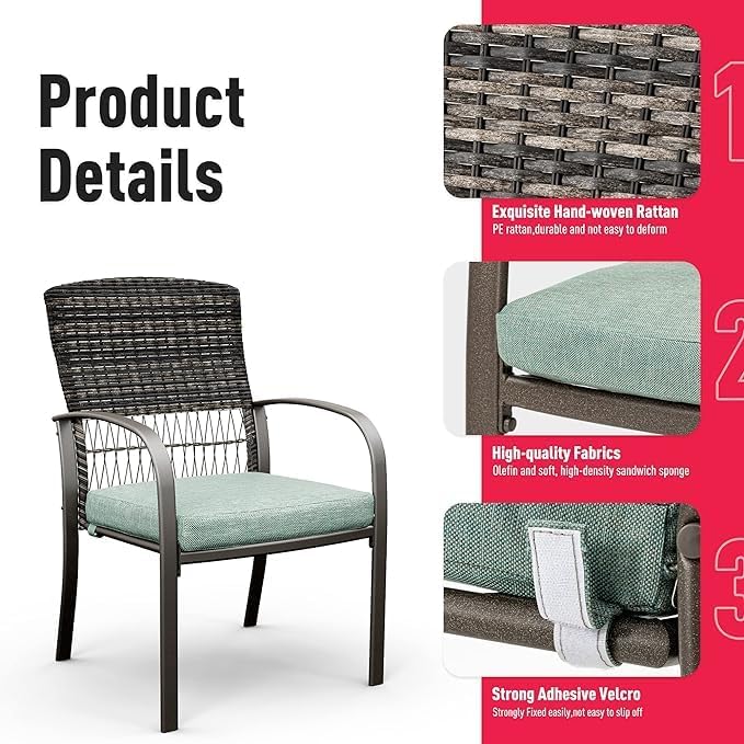 Pamapic Patio Dining Set, 7 Piece, Outdoor Wicker Furniture Set for Backyard Garden Deck Poolside/Iron Slats Table Top, Removable Cushion, Green