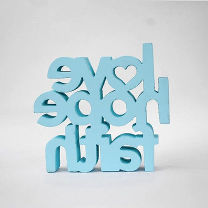 Love Hope Faith Blue, Aesthetic table decor for home or office, desk or Shelf. Quirky room decoration showpiece, ideal for birthday gift, corporate gift, and inspiring wall decor.