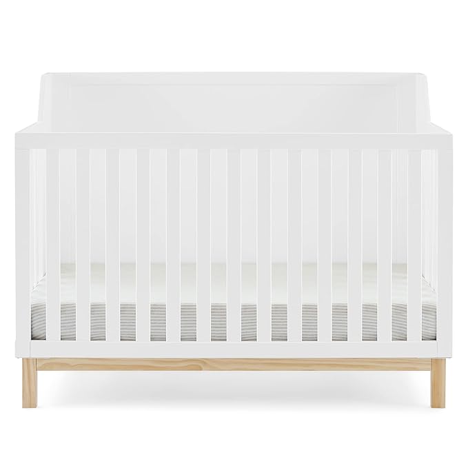 Delta Children babyGap Oxford 6-in-1 Convertible Crib + Brannan Bear Bookcase with Bins + Brannan Bear Wall Shelf with 4 Hooks, Bianca White/Natural (Bundle)