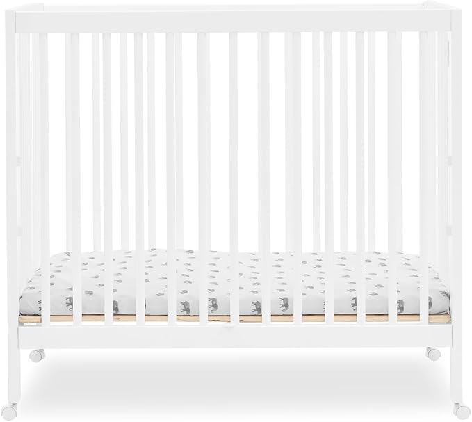 Delta Children Mia Portable Folding Mini Crib with 1.5-Inch Mattress - Greenguard Gold Certified, Bianca White