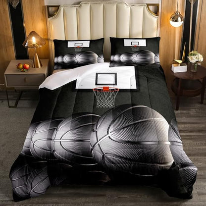 Erosebridal Boys Black Basketball Bedding Set Full Kids Sports Comforter Set Teen Basketball Hoop Down Comforter Soft Lightweight Quilted Duvet 3 Pcs Basketball Lovers Bedroom Decor
