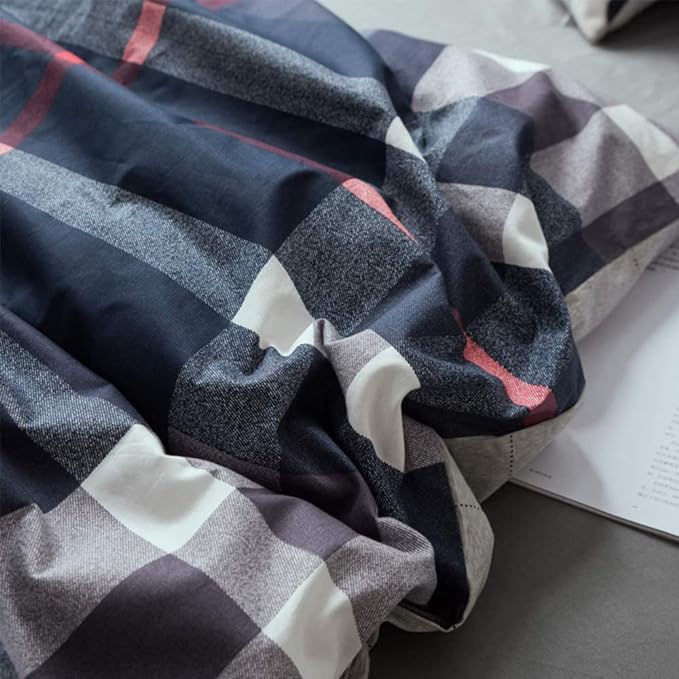 Navy Plaid Comforter Set Queen Checkered Bedding Set Navy Blue Tartan Grid Comforter Striped for Women Adult Navy Blue Checkered Blanket Set Dark Navy Queen Bed Comforter Set