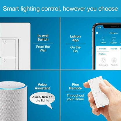 Lutron Caseta Original Smart Switch 3-Way Kit, w/ Pico Remote, Wallplate, and Wall Bracket, for LED Lights and Fans, 5 Amp, Neutral Required, P-PKG1WS-WH