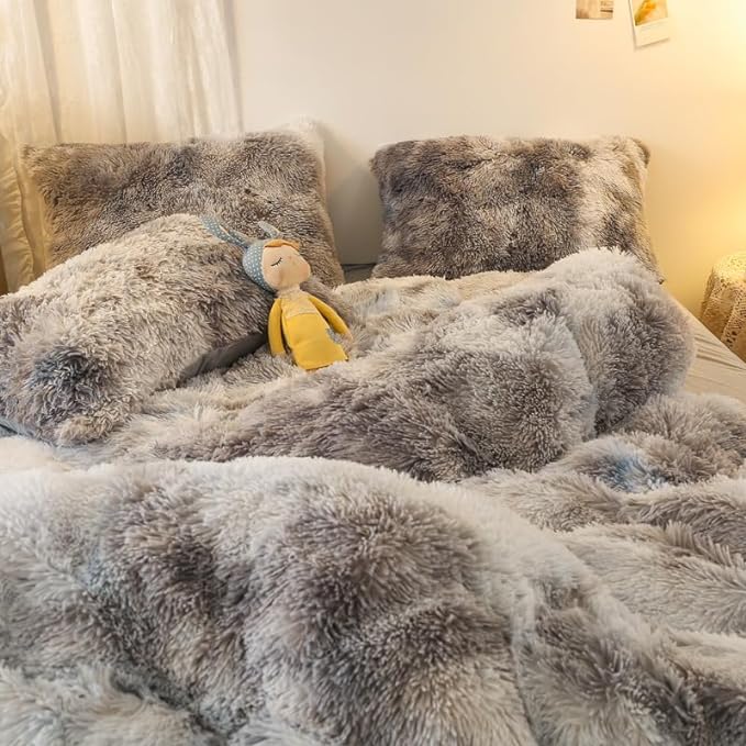 Faux Fur Kids Girls TD Black Comforter Sets Twin/Full - 3PC Bed Set Warm Comfortable Soft Plush Flannel Velvet Fluffy Fuzzy Bedding（Comforter x 1 Pillowcases x 2）