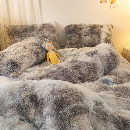 Faux Fur Kids Girls TD Black Comforter Sets Queen - 3PC Bed Set Warm Comfortable Soft Plush Flannel Velvet Fluffy Fuzzy Bedding（Comforter x 1 Pillowcases x 2）