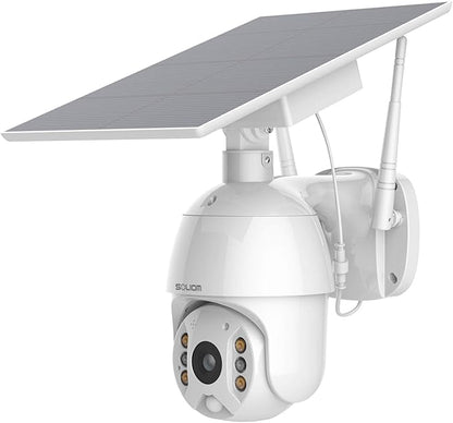 SOLIOM S600 Outdoor WiFi Security Camera - 360° Pan Tilt, Solar Powered with Battery, Motion Detection, Color Night Vision, 2-Way Talk, Remote Access