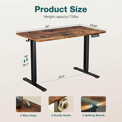 NicBex Laik-DW-00020-DX Desks, 62" W x 23" D x 28" H, Brown