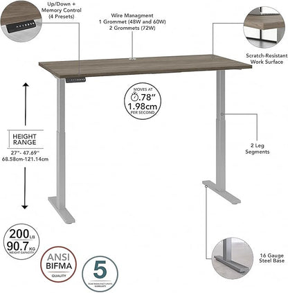 Bush Business Furniture M6S6030MHSK Move 60 27-Inch -48-Inch Adjustable Desk, Modern Hickory/Cool Gray Metallic
