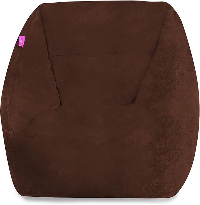 Posh Creations Structured Comfy Bean Bag Chair for Gaming, Reading, and Watching TV, Coronado Chair, Rabbit Fur - Brown
