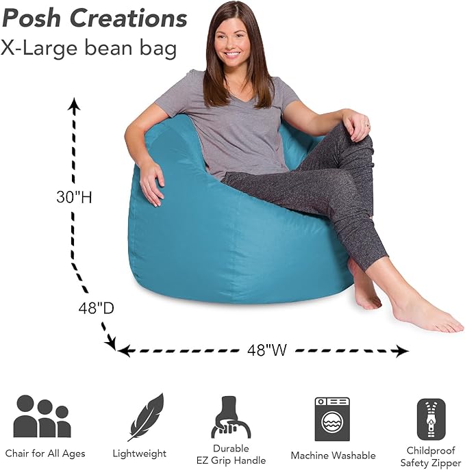 Posh Bean Bag Chair for Children, Teens & Adults - 35", Heather Teal