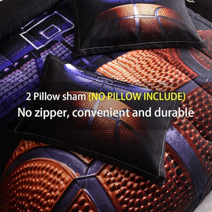 Btargot Basketball Comforter Sets Full for Boys Teens,3D Sports Basketball Bedding,Soft Microfiber Reversible Quilt with 2 Matching Pillow Shams