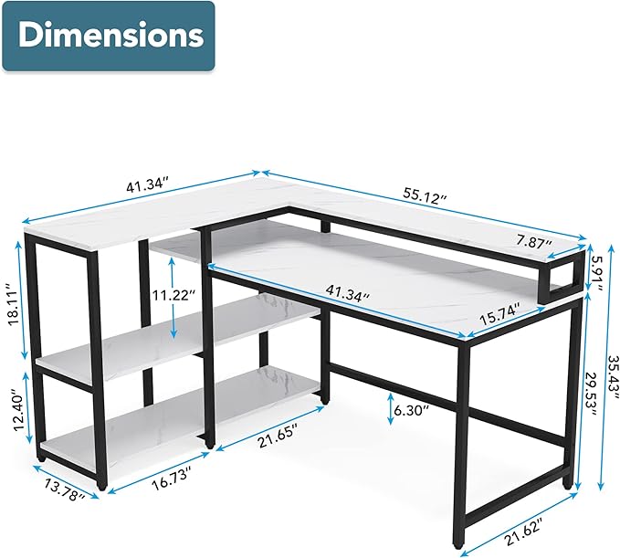 Reversible L Shaped Computer Desk with Storage Shelf, Industrial Corner Desk with Monitor Stand for Home Office
