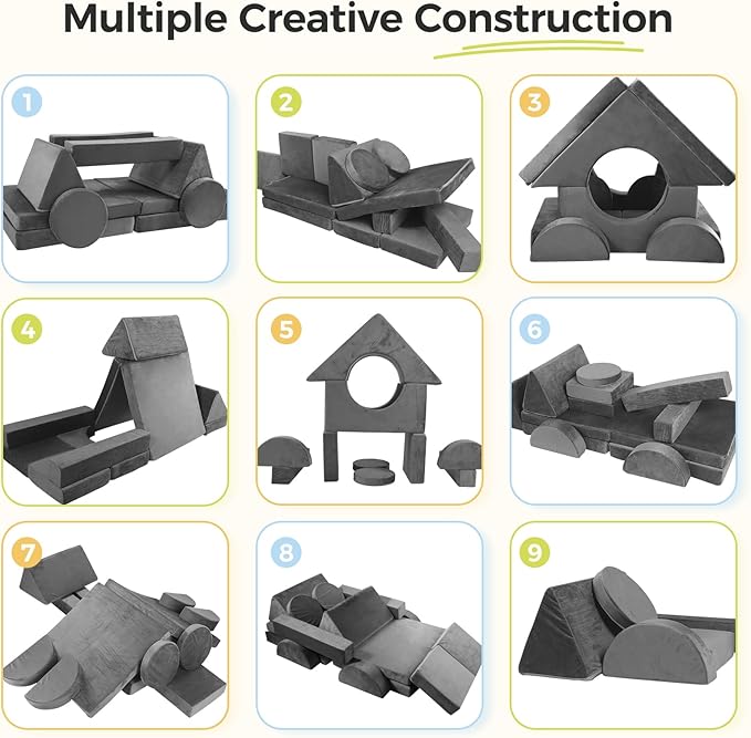 Modular Kids Play Couch, 18pcs Toddler Floor Sofa, Sectional Couch for Children, Fortplay Bedroom and Playroom Furniture for Playing, Creativing, Convertible Foam and Floor Cushion for Boys and Girls