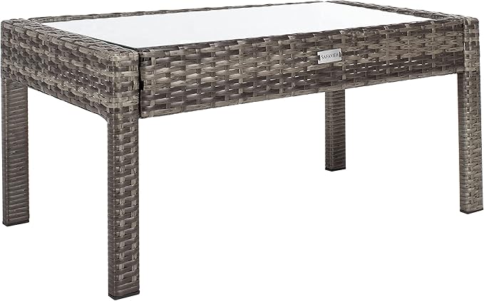 SAFAVIEH Outdoor Collection Bassey Grey Brown/White Cushion 4-Piece Conversation Patio Set PAT7507C