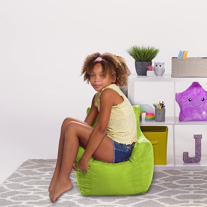 Posh Creations Structured Comfy Bean Bag Chair for Gaming, Reading, and Watching TV, Pasadena, Soft Nylon-Lime, Pasadena Chair