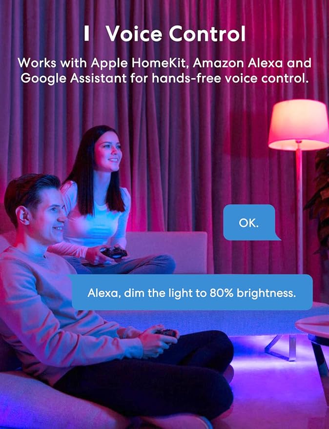 meross Smart LED Strip Lights, 32.8ft WiFi RGB Strip, Works with Apple HomeKit, Siri, Alexa&Google and SmartThings, App Control, Color Changing Lights Strip for Room, Party, Festivals, UL Listed