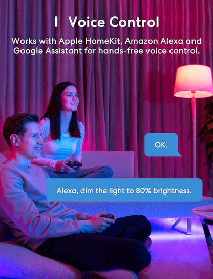 meross Smart LED Strip Lights, 32.8ft WiFi RGB Strip, Works with Apple HomeKit, Siri, Alexa&Google and SmartThings, App Control, Color Changing Lights Strip for Room, Party, Festivals, UL Listed