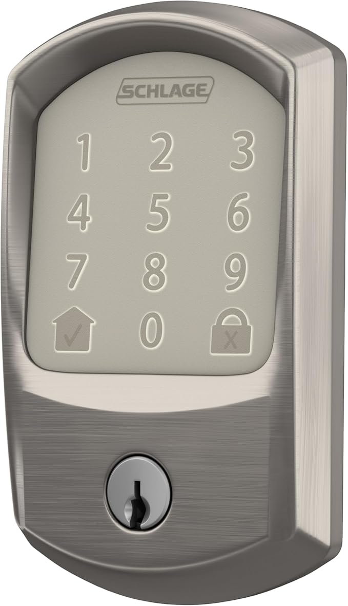 Schlage Encode Smart WiFi Deadbolt Lock for Front Door - Keyless Entry with App or Touchscreen - Works with Alexa, Apple HomeKit, Hey Google, & Airbnb - Create Codes for Guests - Satin Nickel Silver
